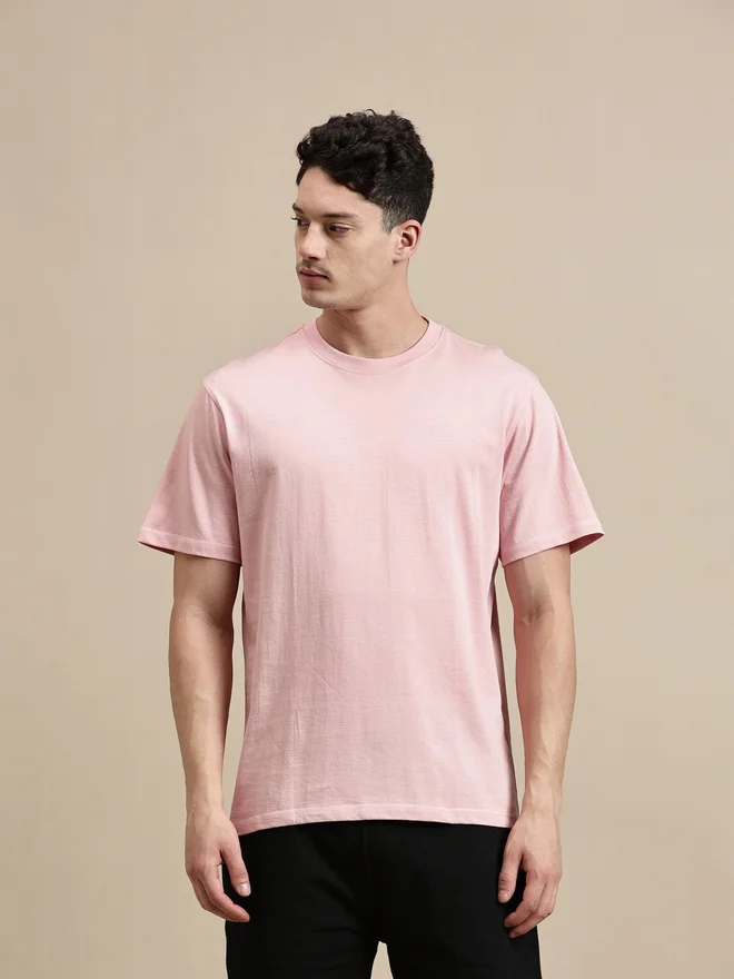 ECOLORE Men Pink Crew Neck 100% Cotton Comfort Fit T-Shirt