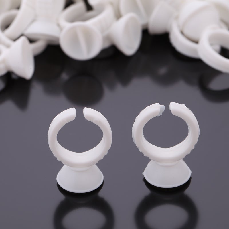 حامل لصق رموش العيون: 100 حلقة إصباعية بلاستيكية بيضاء، تصميم مكثف وخفيف الوزن - أداة تطبيق دقيقة لتمديد رموش العيون وعمل Tätو الحواجب - Image 5