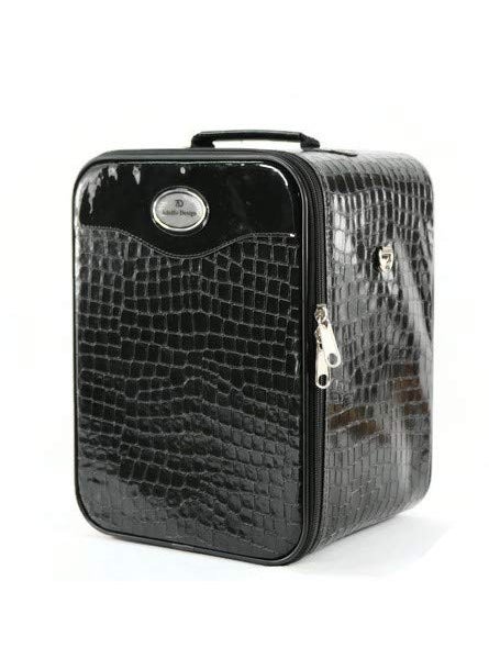 Small Wig Travel Box with Top Handle, Shoulder Strap & Double Zipper, Carrying Case with Removable Head-Holding Base - Black - by Adolfo Design