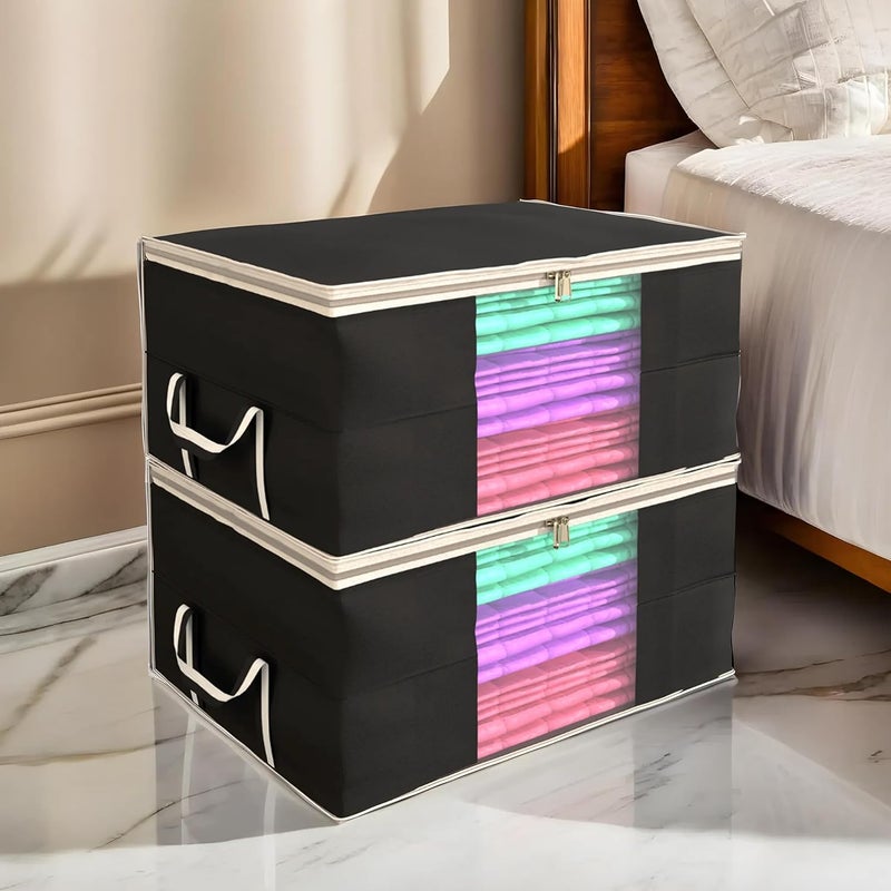 Kuber Industries Non Woven Underbed Rectangular Storage OrganiserStorage Bag For Clothes LargePack of 4 Black - Image 2