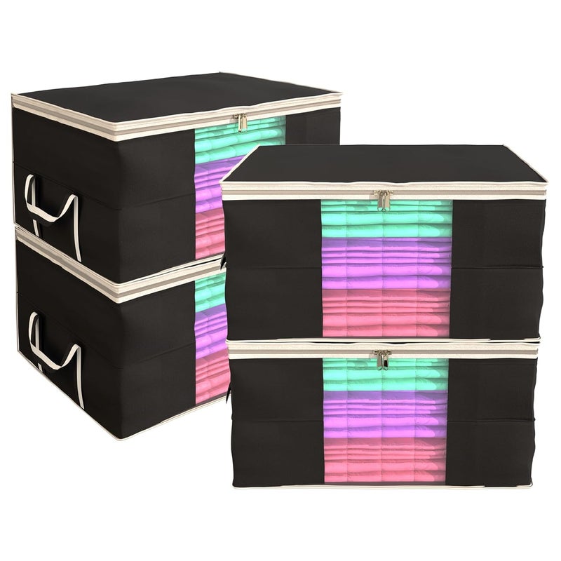 Kuber Industries Non Woven Underbed Rectangular Storage OrganiserStorage Bag For Clothes LargePack of 4 Black - Image 1