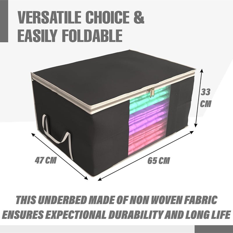 Kuber Industries Non Woven Underbed Rectangular Storage OrganiserStorage Bag For Clothes LargePack of 4 Black - Image 3