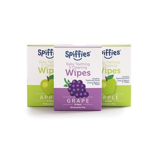 Spiffies Baby Teeth Wipes  Apple  Grape Flavor Variety XylitolEnriched Baby Gum Cleaner  Dental Wipes for Teething Relief and Teeth Cleaning  Safe for Infants  Toddlers 20 Count Pack of 3