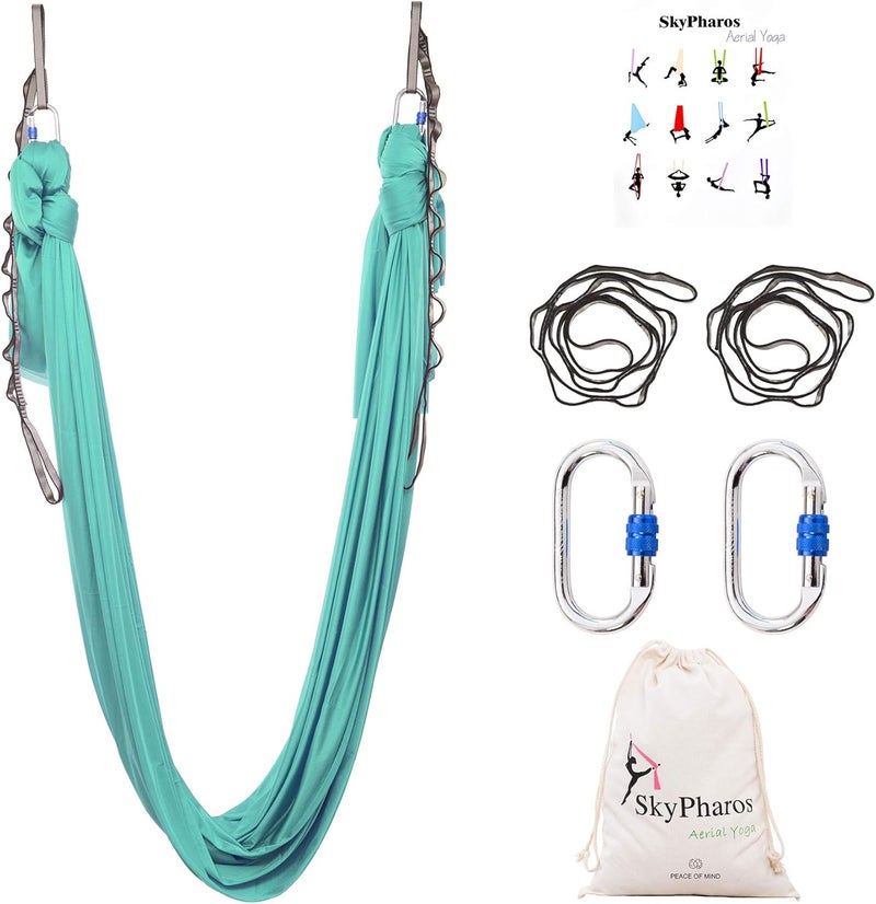 SKYPHAROS 5.5 Yards Aerial Silks Yoga Swing Set - Aerial Yoga Hammock Kit Anti-Gravity Flying for Fitness, Low/Non Stretch Nylon Tricot Fabric Hardware Included for Dance - Image 1