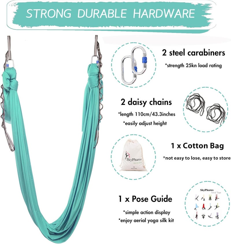 SKYPHAROS 5.5 Yards Aerial Silks Yoga Swing Set - Aerial Yoga Hammock Kit Anti-Gravity Flying for Fitness, Low/Non Stretch Nylon Tricot Fabric Hardware Included for Dance - Image 2
