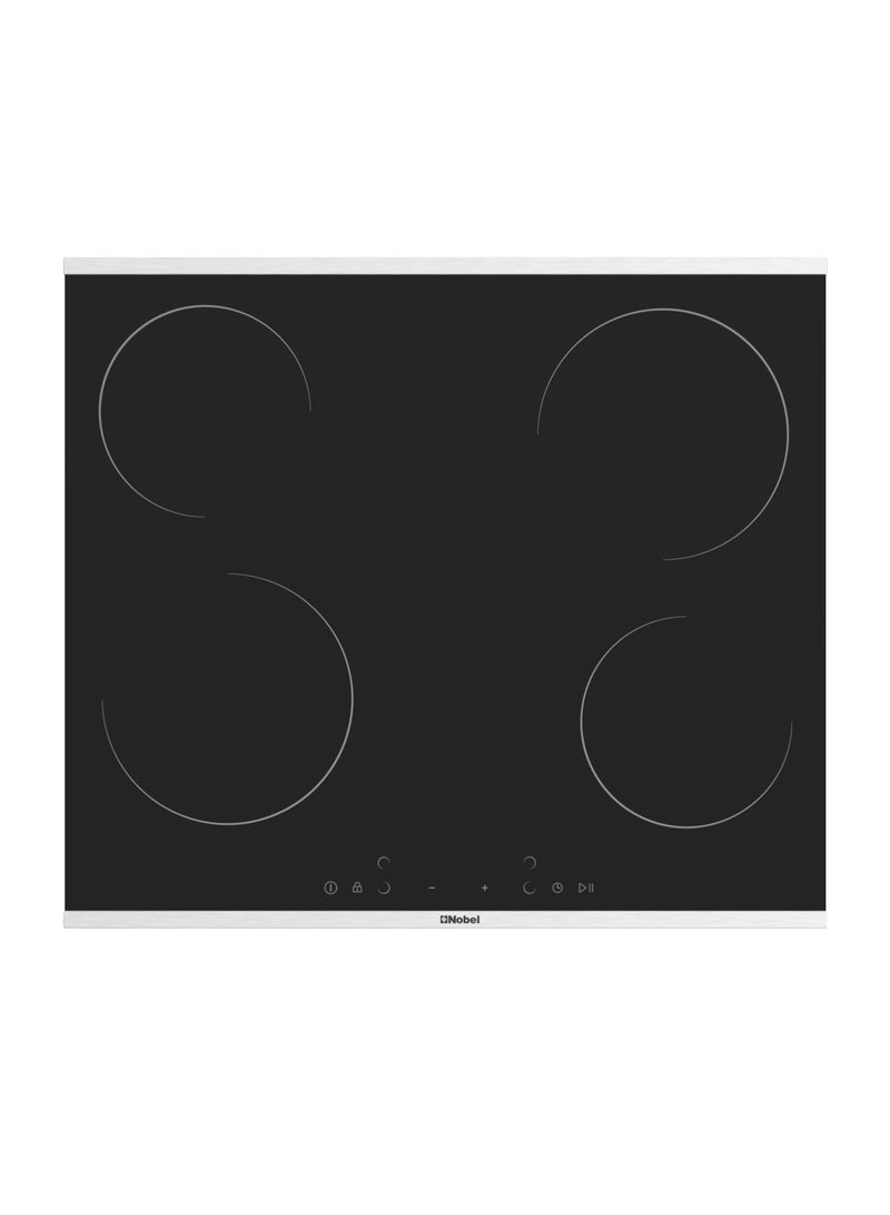 Nobel 60 cm Built-in Hobs, Built-in Vitroceramic (Hilight) Electrical Hob, 4 Highlight Cooking Zones, Easy Dial Touch Control, Child Safety Lock, Energy Saving, Overheating Protection, 6000W Max NBH6041V Black - Image 1