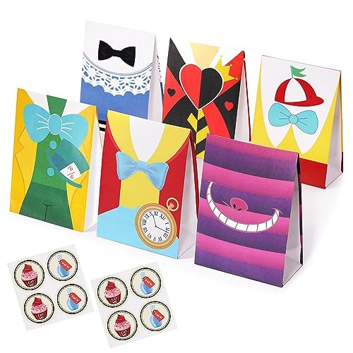 Tvorvik Alice in Wonderland Party Gift Bags, 24 Pack Alice in Wonderland Party Favor Bags with Stickers, Alice in Wonderland Party Bag, Alice Party Supplies for Alice in Wonderland Party Decorations - Image 1
