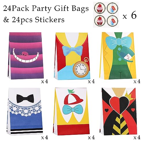 Tvorvik Alice in Wonderland Party Gift Bags, 24 Pack Alice in Wonderland Party Favor Bags with Stickers, Alice in Wonderland Party Bag, Alice Party Supplies for Alice in Wonderland Party Decorations - Image 2