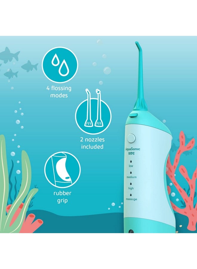 Aquasonic Kids' Water Flosser For Ages 6+ Standard Nozzle Orthodontic Nozzle & Waterproof Stickers 4 Flossing Modes Aquarium Adventures Theme (Blue) - Image 2