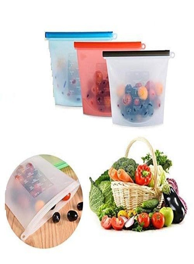 ATETO Silicone Food Bag Freezer Storage Bag Containers, Airtight Seal Leakproof Bags for Snack Sous Vide Liquids Fresh Lunch Preservation Microwave & Dishwasher Safe (Pack of 1,Multicolor) (3) - Image 3