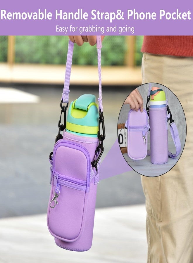 Icesip Water Bottle Carrier Bag with Strap for Owala FreeSip 32oz with Detachable Phone Pocket for Owala Accessories 32oz Water Bottle Sleeve for Walking Camping Gym Purple - Image 2