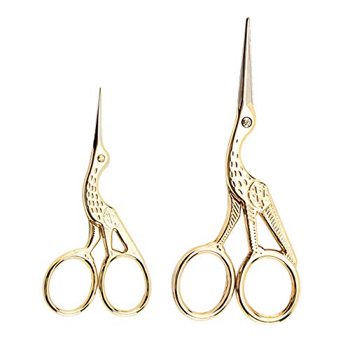 Acronde 2PCS Vintage Stork Shape Sewing Scissors Stainless Steel Tailor Scissors Sharp Sewing Shears for Embroidery, Craft, Art Work & Everyday Use (Gold) - Image 1