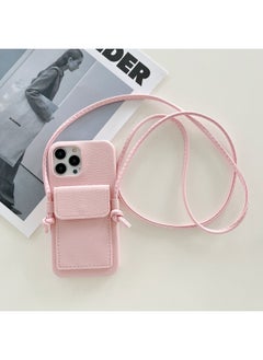 Japan And South Korea Card Case Crossing IPhone16 Phone Case Apple 15pro Max/13/X/7 Leather Phone Case-Color:Litchi Pattern Ear Card Holder Lanyard Pink-Applicable Model:iPhoneXS Max