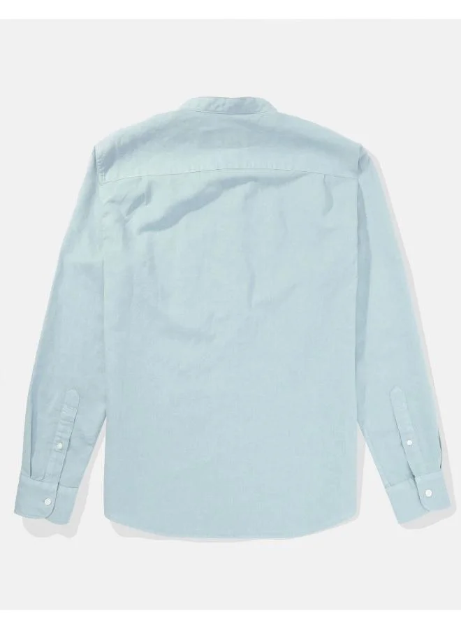 American Eagle AE Band Collar Linen Button-Up Shirt