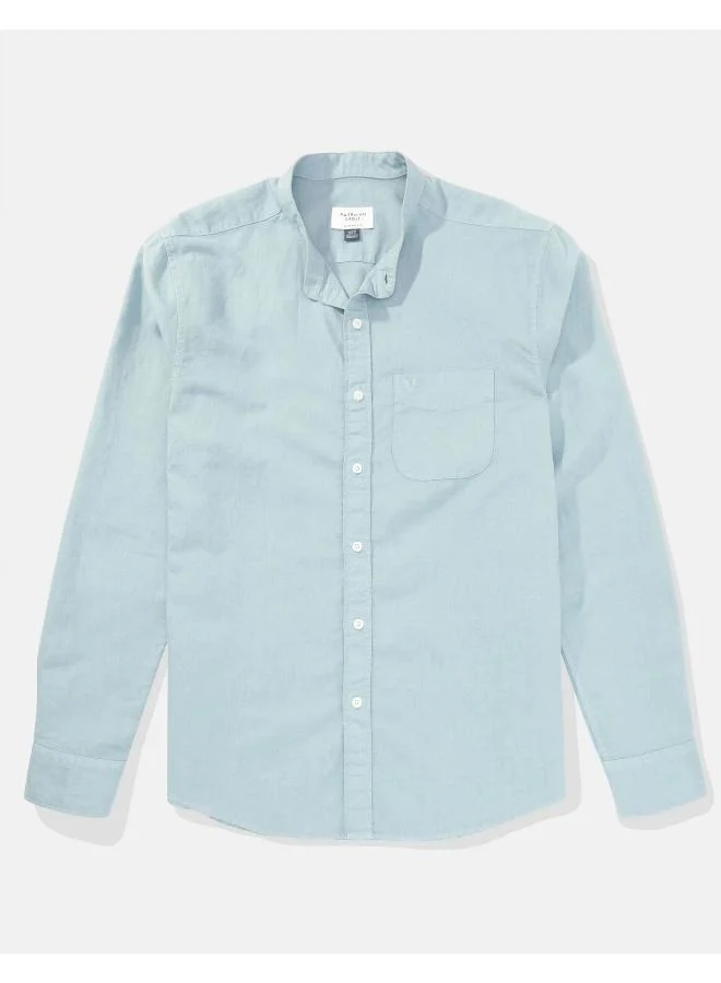 American Eagle AE Band Collar Linen Button-Up Shirt
