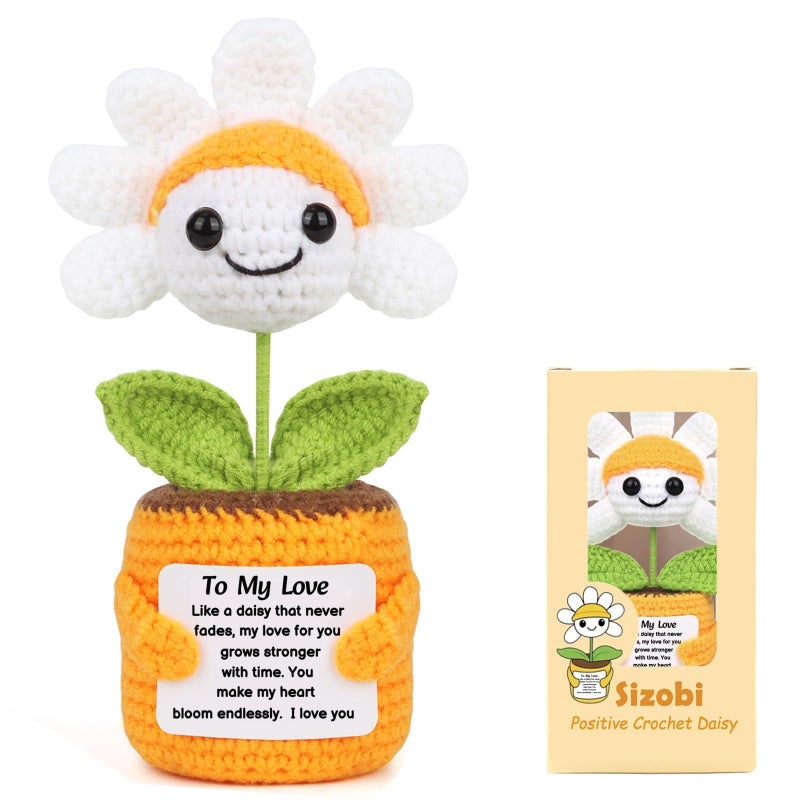 Sizobi Valentines Day Gifts for Him Her - Positive Daisy Crochet - Anniversary Birthday Gifts for Men Women Boyfriend Girlfriend Husband Wife, Couple Valentines Gift, I Love You Wedding Gift - Image 1