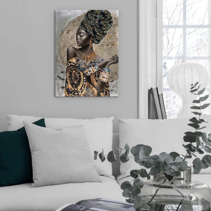 HYFBH African American Wall Art- Elegant Black Woman Minimalist Wall Decor- Abstract Black Art Painting Canvas Prints for Living Room Bathroom Home Decoration Framed Artwork for Walls 12”x16” - Image 2