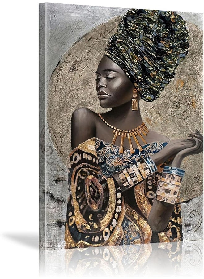 HYFBH African American Wall Art- Elegant Black Woman Minimalist Wall Decor- Abstract Black Art Painting Canvas Prints for Living Room Bathroom Home Decoration Framed Artwork for Walls 12”x16” - Image 1