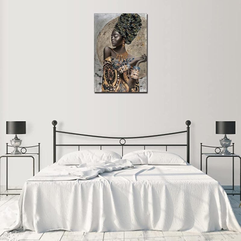 HYFBH African American Wall Art- Elegant Black Woman Minimalist Wall Decor- Abstract Black Art Painting Canvas Prints for Living Room Bathroom Home Decoration Framed Artwork for Walls 12”x16” - Image 3
