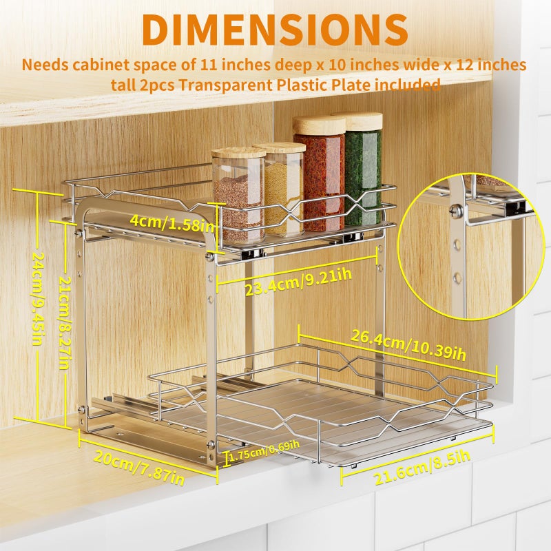 RCHYFEED Pull Out Spice Rack Organizer for Inside Cabinet, 2 Tier Spice Rack Spice Organization for Cabinet 6 Height Adjustable, Seasoning Organizer, 9.2"W x 10.4"D x 9.8"H (Also for Cabinet with Lip) - Image 2