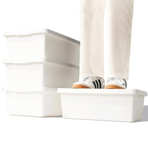 Yishyfier 15 Quart White Storage Bins with lids,Office stackable Plastic Boxes Set of 4,Garage organization Storage Box with handle for Organizing Snacks, Crafts, Legos, Tools,books (white, 4L) - Image 1