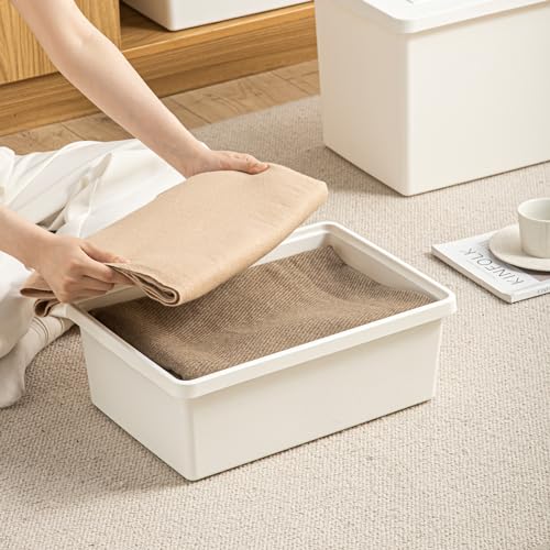 Yishyfier 15 Quart White Storage Bins with lids,Office stackable Plastic Boxes Set of 4,Garage organization Storage Box with handle for Organizing Snacks, Crafts, Legos, Tools,books (white, 4L) - Image 4