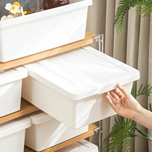 Yishyfier 15 Quart White Storage Bins with lids,Office stackable Plastic Boxes Set of 4,Garage organization Storage Box with handle for Organizing Snacks, Crafts, Legos, Tools,books (white, 4L) - Image 2