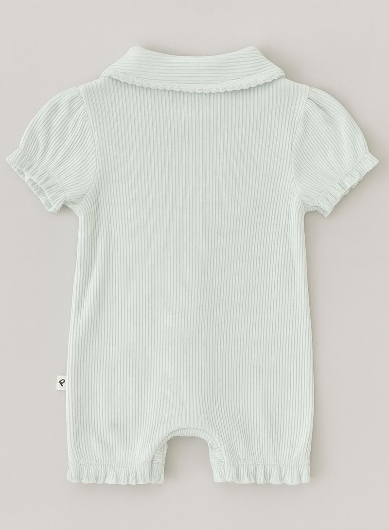 POPEES Half Sleeve 100% Cotton Baby Romper for Girls ,Ribbed Knit, Peter Pan Collar & Button Front, Soft Infant Onesie for Everyday Wear (Mint Green, Newborn–9 Months), - Image 3