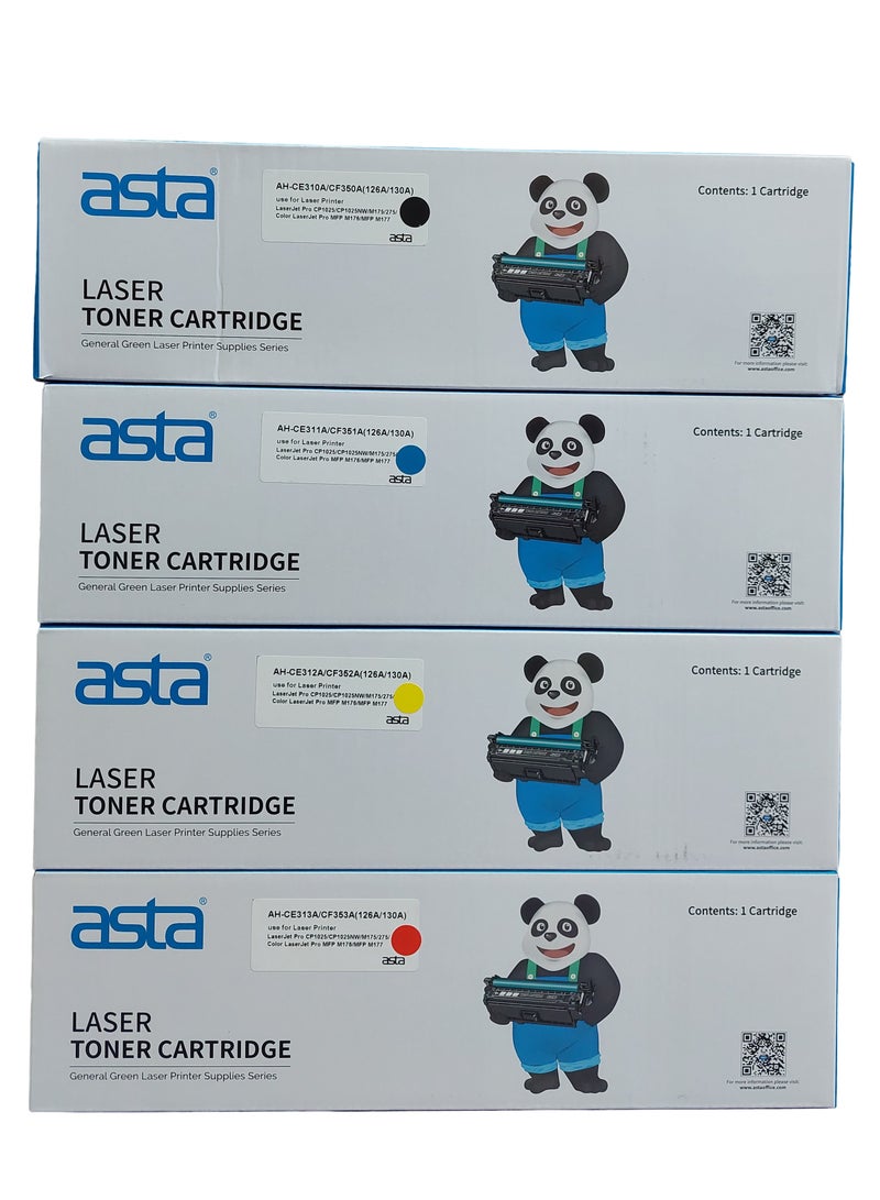 Asta Compatible Toner With HP 126A Cartridge Replacement Toner For HP CE310A CE311A CE312A CE313A Toner Works With Pro MFP M175 M275 CP1025nw Laser Printer (Black, Cyan, Magenta, Yellow, 4 Pack)
