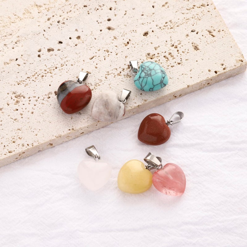 Lezam 24 Pieces Healing Crystal Heart Shaped Pendants Necklace Charms for DIY Jewelry Making Natural Quartz Stones Chakra Love Beads Bulk 16mm - Image 4