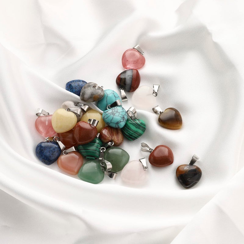 Lezam 24 Pieces Healing Crystal Heart Shaped Pendants Necklace Charms for DIY Jewelry Making Natural Quartz Stones Chakra Love Beads Bulk 16mm - Image 3