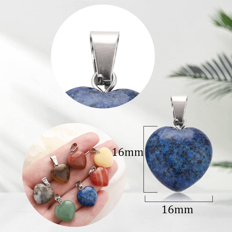 Lezam 24 Pieces Healing Crystal Heart Shaped Pendants Necklace Charms for DIY Jewelry Making Natural Quartz Stones Chakra Love Beads Bulk 16mm - Image 2