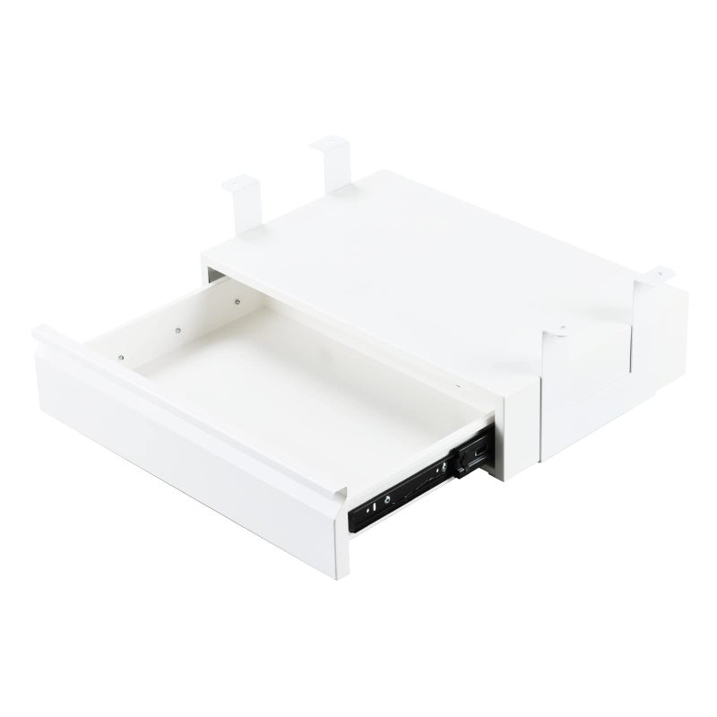 OSteed Large Under Desk Drawer Metal White Pullout Storage Organiser Under Shelf Storage Drawer Desk Extender with Tall Brackets Mount Under Table with a Max 5cm Crossbar Tall_Version
