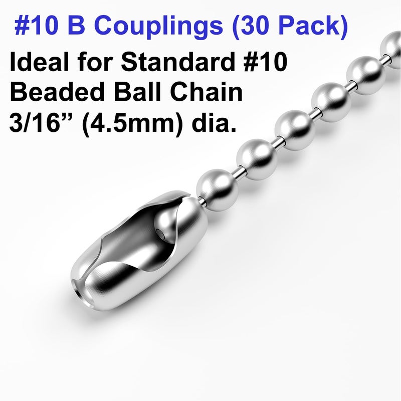 Aceple 30PCS Beaded Chain Connector, Stainless Steel 4.5mm #10 Ball Chain Cord Connector Clips - Image 2
