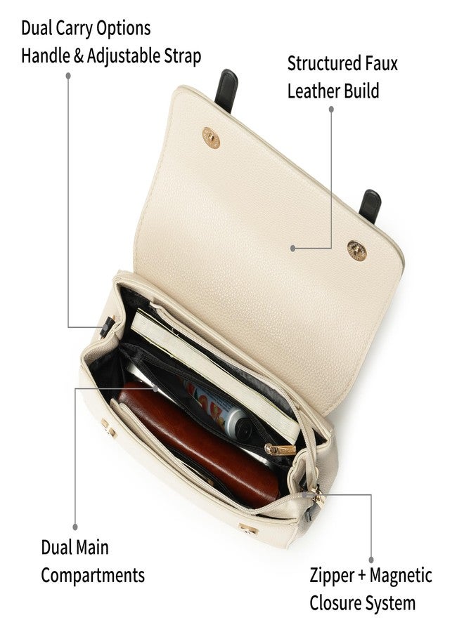 Fastrack Monochrome Muse Satchel | Faux-Leather Women’s Handbag in White & Black | Buckle-Flap Design with Dual Carry Options & Multi-Compartment Interior - Image 3