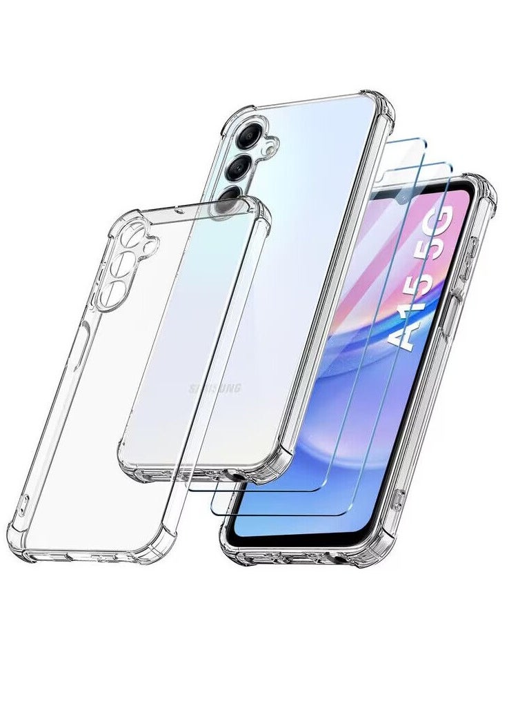 YoYoTech Samsung A15 5G Shockproof Clear Transparent Case Cover with 2Pack Tempered Glass Screen Protector Edge to Edge Full Screen Coverage  - Image 1
