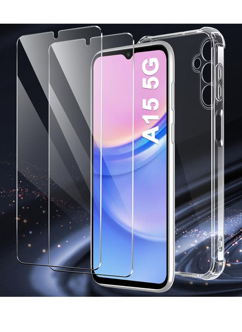 YoYoTech Samsung A15 5G Shockproof Clear Transparent Case Cover with 2Pack Tempered Glass Screen Protector Edge to Edge Full Screen Coverage  - Image 2