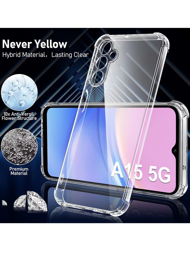 YoYoTech Samsung A15 5G Shockproof Clear Transparent Case Cover with 2Pack Tempered Glass Screen Protector Edge to Edge Full Screen Coverage  - Image 5
