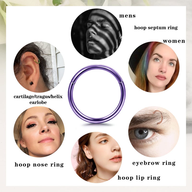 Besteel 10 Pcs 16G 18G Hinged Clicker Nose Rings Helix Cartilage Daith Hoop Earrings For Women Men Septum Tragus Sleeper Conch Piercing Earring Set 8-12Mm - Image 5