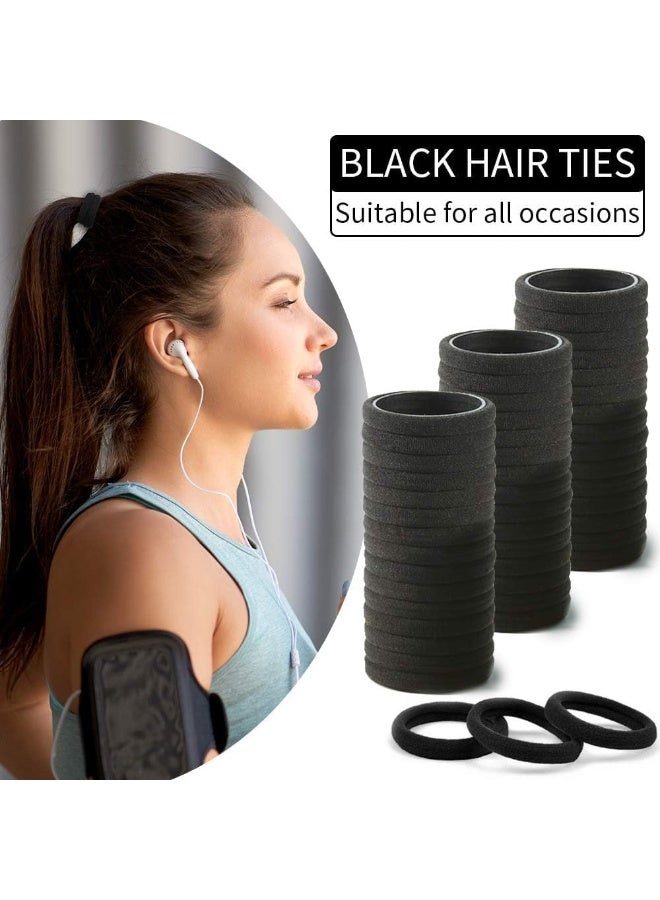 100pcs Black Hair Ties Heavy Curly Elastic Hair Ponytail Holders Solid Headbands No Seamless Cotton Hair bands women girls hair Ties accessories (Black) - Image 4