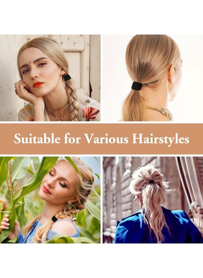 100pcs Black Hair Ties Heavy Curly Elastic Hair Ponytail Holders Solid Headbands No Seamless Cotton Hair bands women girls hair Ties accessories (Black) - Image 2