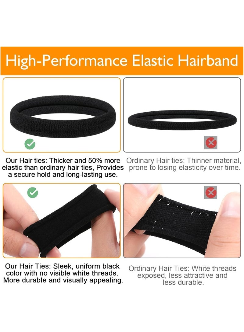 100pcs Black Hair Ties Heavy Curly Elastic Hair Ponytail Holders Solid Headbands No Seamless Cotton Hair bands women girls hair Ties accessories (Black) - Image 5