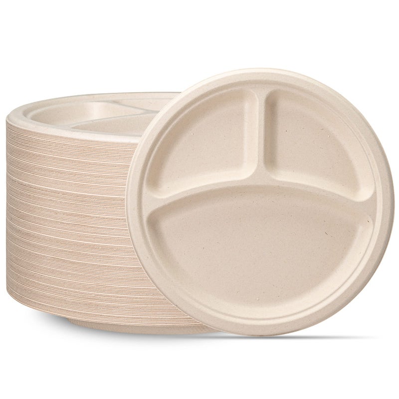 GUSTO [9 Inch - 125 Pack 100% Compostable Plates Heavy-Duty - Kraft Biodegradable, Disposable Sugarcane - Brown Unbleached (Formerly Comfy Package) - Image 1