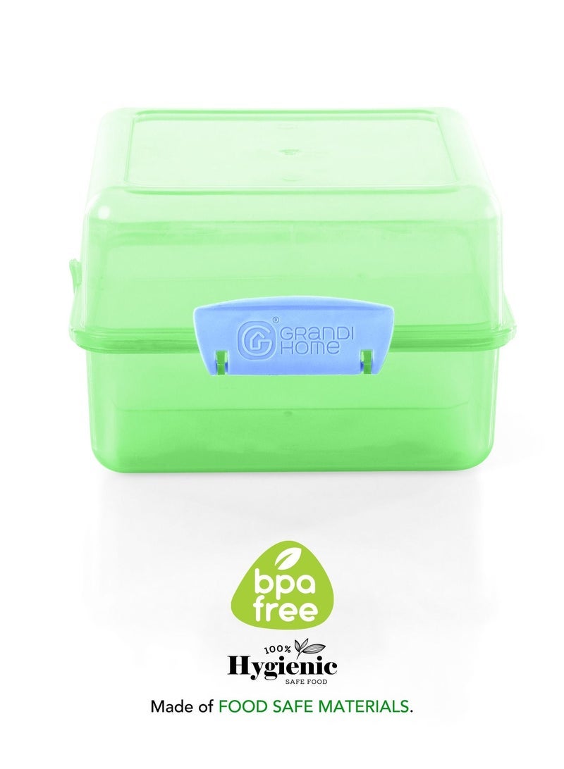 Grandi Lunch Box For Kids With 3 Compartment Smart Cube Green - Image 4