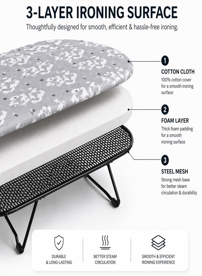 MIVU لوح كيّ الملابس Mivu Comfy Press Mini Pro | لوح كيّ صغير الحجم وقابل للطيّ | غطاء قطني قابل للغسل | وسادة إسفنجية بسماكة 3 مم | مثالي للمساحات الصغيرة والسفر | إطار فولاذي | رمادي، (73 × 31 سم) - Image 2