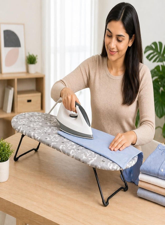 MIVU لوح كيّ الملابس Mivu Comfy Press Mini Pro | لوح كيّ صغير الحجم وقابل للطيّ | غطاء قطني قابل للغسل | وسادة إسفنجية بسماكة 3 مم | مثالي للمساحات الصغيرة والسفر | إطار فولاذي | رمادي، (73 × 31 سم) - Image 1