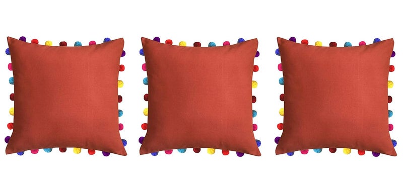 Lushomes Cushion Cover 20x20 Boho Cushion Covers Sofa Pillow Cover Cushion Covers with Tassels Cushion Cover with pom pom 20x20 Inches Set of 3Red - Image 1