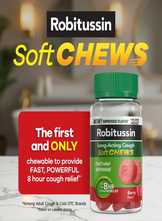 Robitussin Soft Chews, Long-Acting Cough Relief, Adult Formula, Berry Flavor, 20ct Chewable Tablets - Image 4