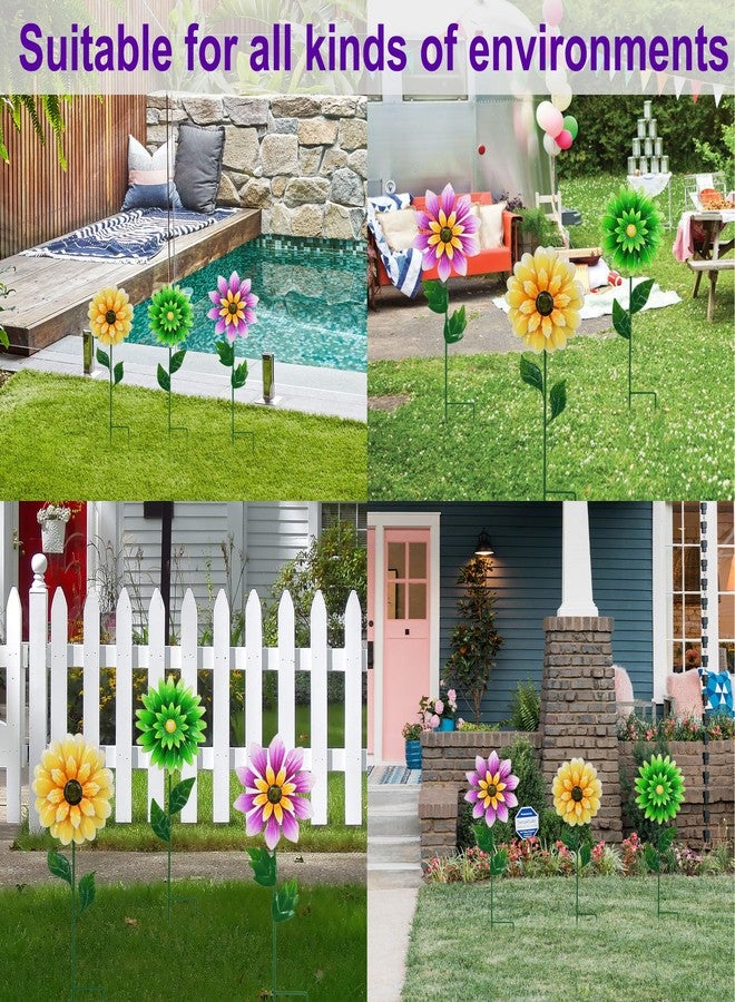 Guangxie Metal Retro Flower Wind Spinner Art, Guangxie Yard Decorations Outdoor - 3 Pack for Outdoor, Patio, Backyard and Flower Bed Spring Decor (Yellow, Green, Purple) - Image 4