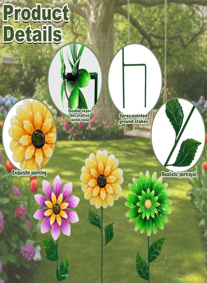Guangxie Metal Retro Flower Wind Spinner Art, Guangxie Yard Decorations Outdoor - 3 Pack for Outdoor, Patio, Backyard and Flower Bed Spring Decor (Yellow, Green, Purple) - Image 2